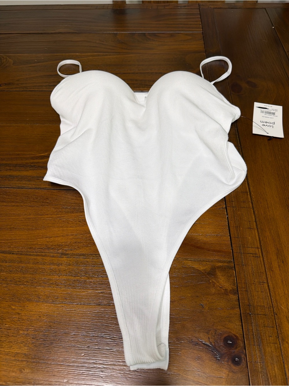 Ribbed White Sweetheart Neck Bodysuit - Love, Pom